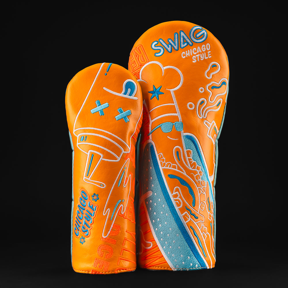 Jumbo Dog Wood Set in orange with light blue and white.