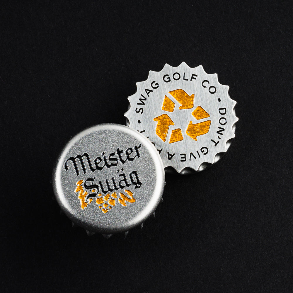 Swag Golf Meister Swag stainless steel bottle cap ball marker golf accessory.