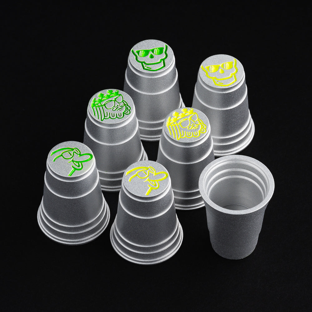 Gray flip cup themed aluminum golf ball marker made in the USA.